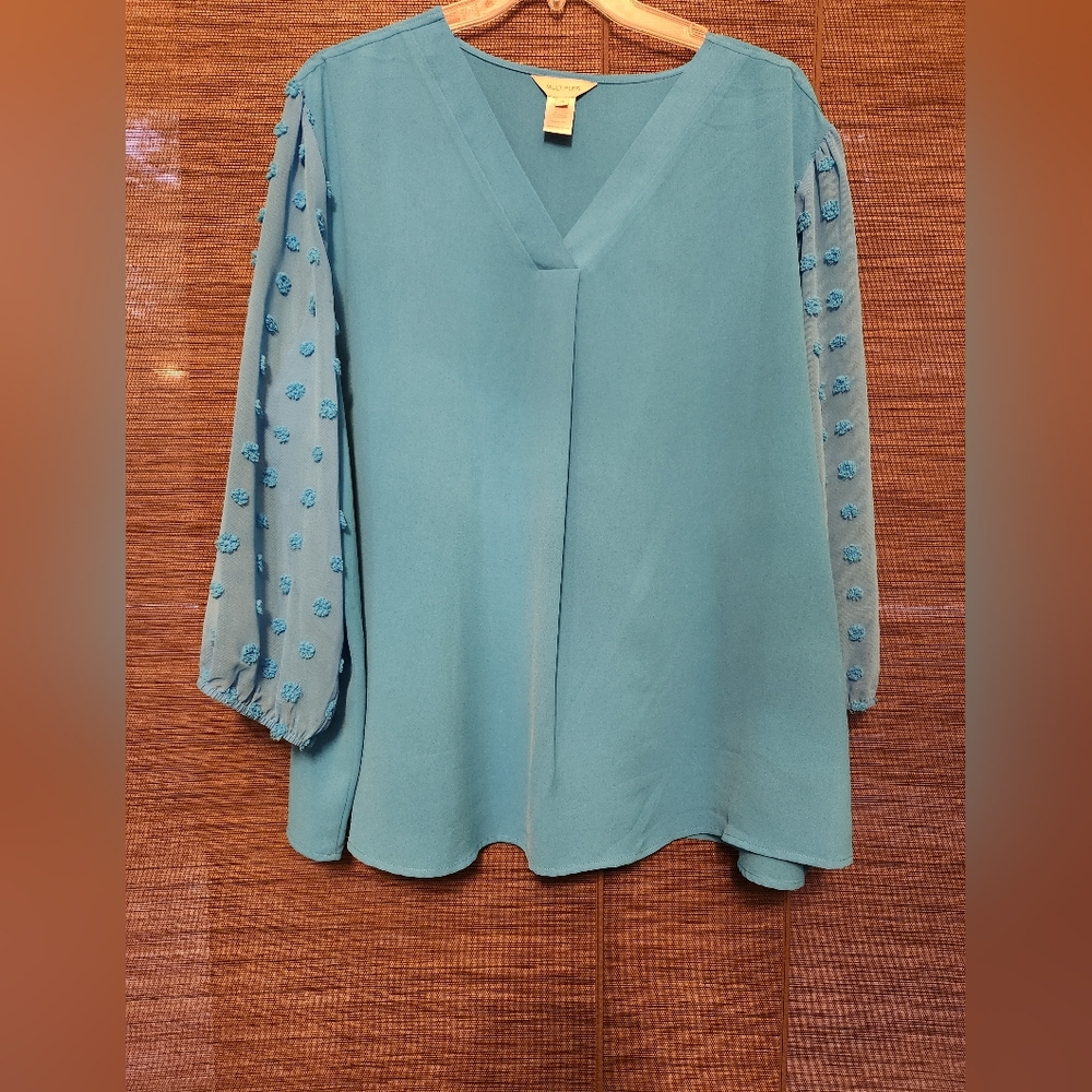Multiples Teal Blouse with Embellished Sleeves